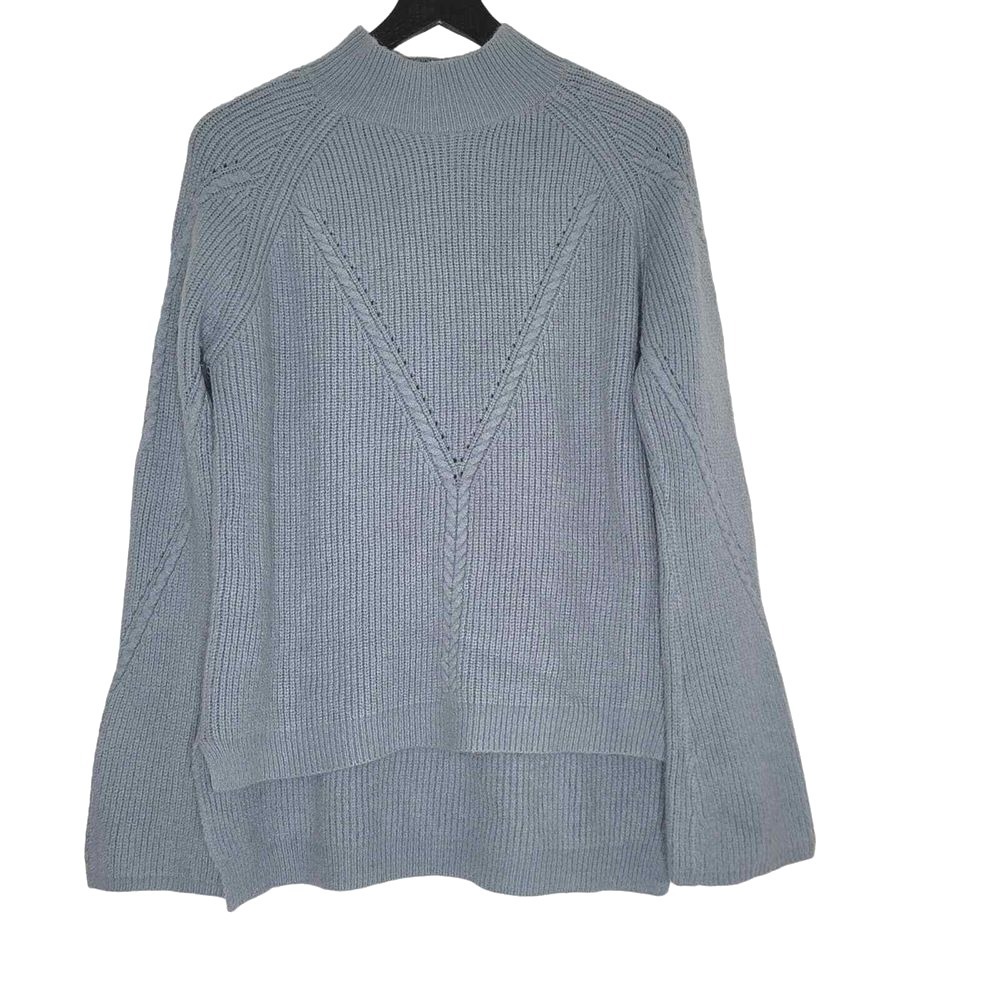 Molly Bracken Sweater S Pastel Blue Pullover Mock Neck Hi-Low Hem‎ Fisherman